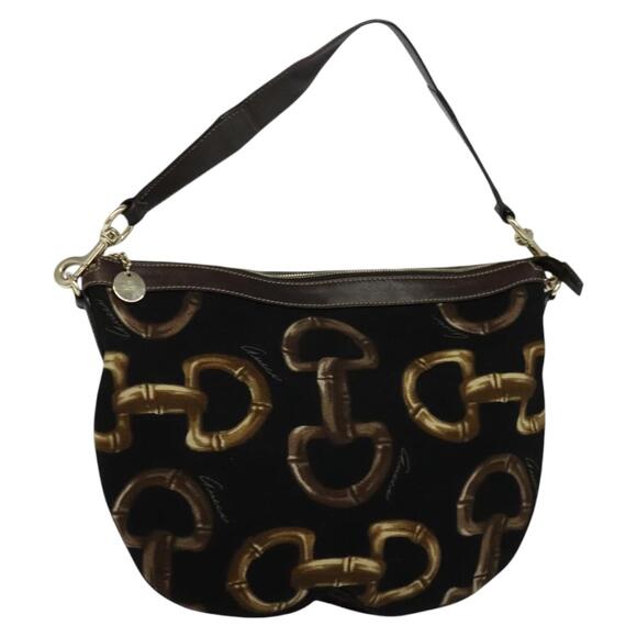 GUCCI Horsebit Shoulder Bag Canvas Black - Picture 1 of 16